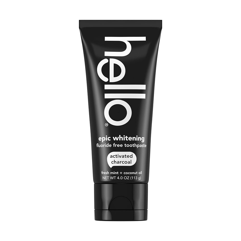 hello Epic Whitening Fluoride-Free Activated Charcoal Toothpaste with Coconut Oil - SLS Free, Fresh Mint