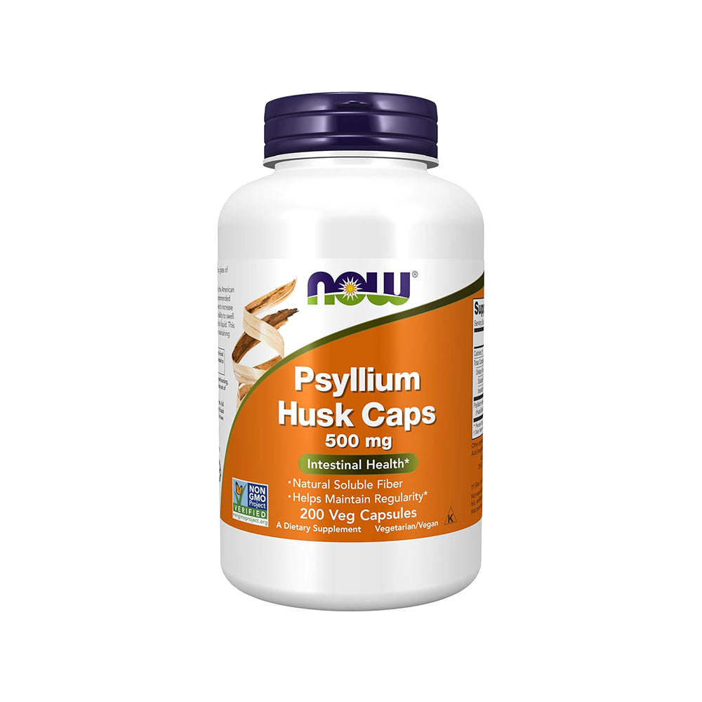 NOW Foods Supplements, Psyllium Husk Caps 500 Mg, Non-Gmo Project Verified, Natural Soluble Fiber, Intestinal Health*, 200 Veg Capsules