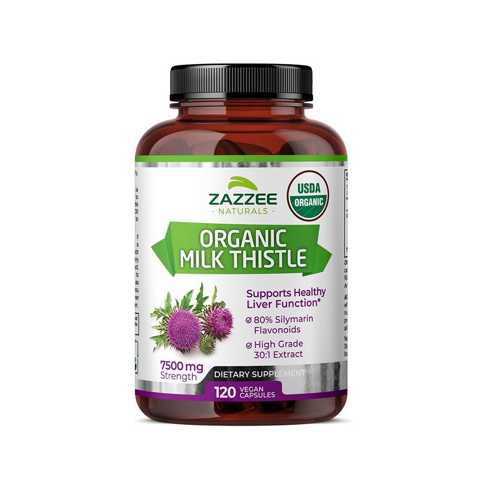 Zazzee USDA Organic Milk Thistle 30:1 Extract, 7500 Mg Strength, 120 Vegan Capsules, 80% Silymarin Flavonoids, Standardized and Concentrated 30X Extract, 100% Vegetarian, All-Natural and Non-Gmo