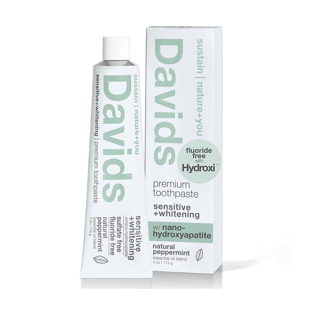 Davids Hydroxi Fluoride-Free Toothpaste - Whitening, Antiplaque, SLS Free, Natural Peppermint