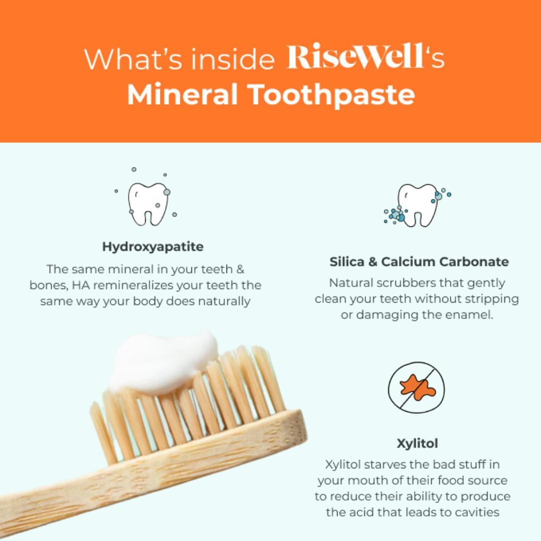 RiseWell Mineral All Natural Toothpaste with Hydroxyapatite - No Fluoride, SLS-Free - Wild Mint
