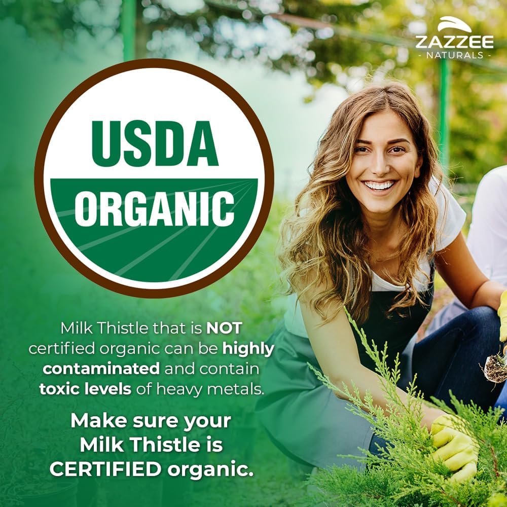 Zazzee USDA Organic Milk Thistle 30:1 Extract, 7500 Mg Strength, 120 Vegan Capsules, 80% Silymarin Flavonoids, Standardized and Concentrated 30X Extract, 100% Vegetarian, All-Natural and Non-Gmo