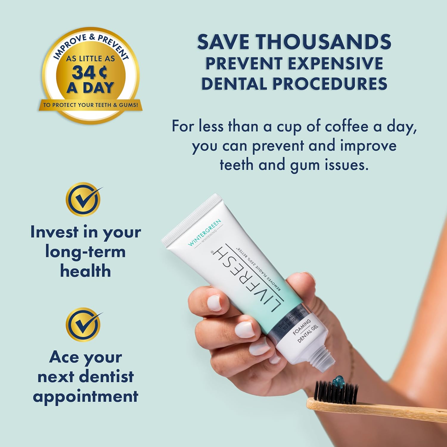 LIVFRESH Toothpaste Gel - SLS Free Dental Gel, Wintergreen