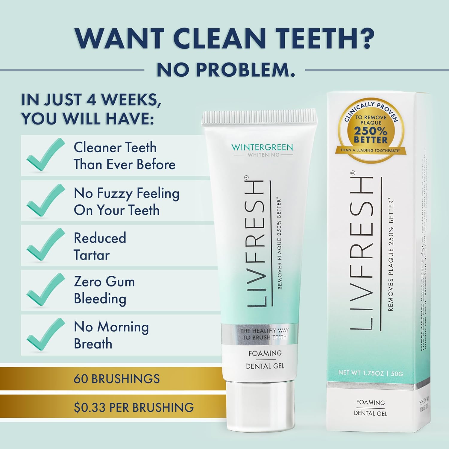 LIVFRESH Toothpaste Gel - SLS Free Dental Gel, Wintergreen